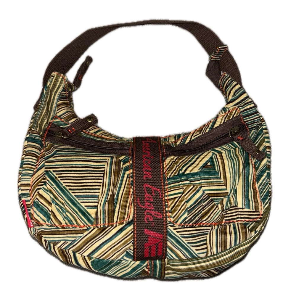 Y2k American Eagle Corduroy Striped Shoulder Bag